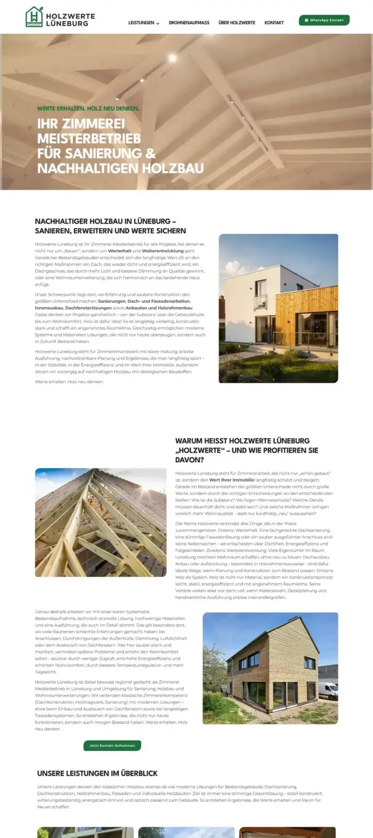 Website Holzwerte Lüneburg – Desktop-Ansicht