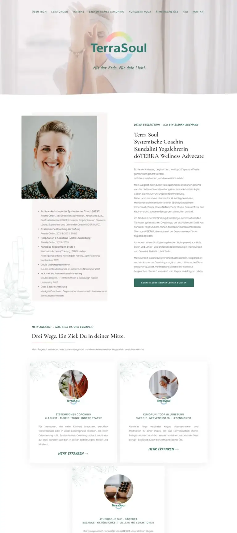 Website TerraSoul – Desktop-Ansicht