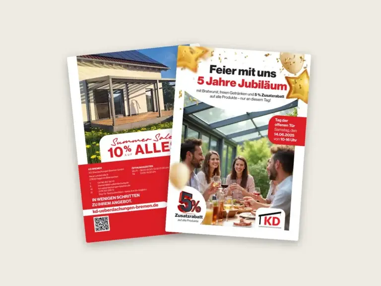 Webdesign Bremen: Jubiläums-Flyer für KD Überdachungen Bremen